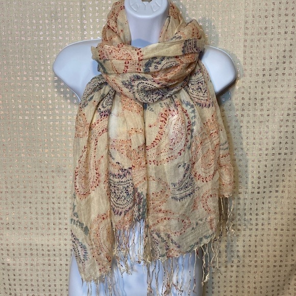 Accessories - Pastel Paisley Woven Lightweight Scarf Cream/pink/blue/purple